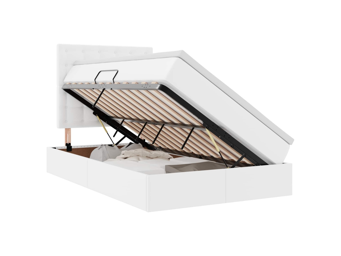 Cama com Armazenamento Branco Puro 120x200 Cm Couro Sintético MAISON EXCLUSIVE