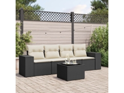 Vidaxl 5 Pcs Conjunto Sofás De Jardim Com Almofadões Vime Pe Preto