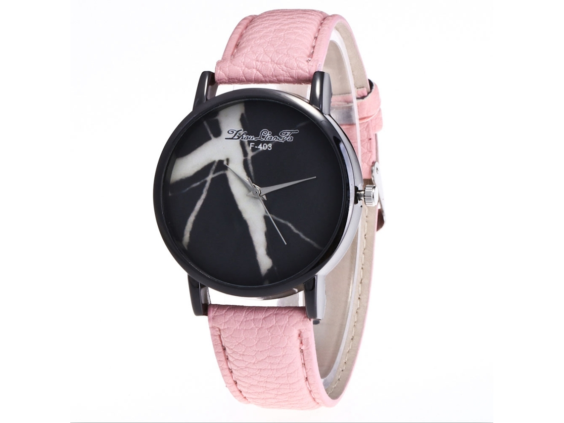 Relógio de Pulso Feminino de Quartzo com Pulseira de Couro Pu Estilo Simples Rosa