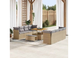 Vidaxl Conjunto De Sofá De Jardim 11 Unid. Bege Vime Pe