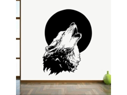 Adesivos de parede abstratos em vinil com cabeça de lobo e lua, autoadesivos, para decoração de sala de estar, quarto e casa, 56x42 cm