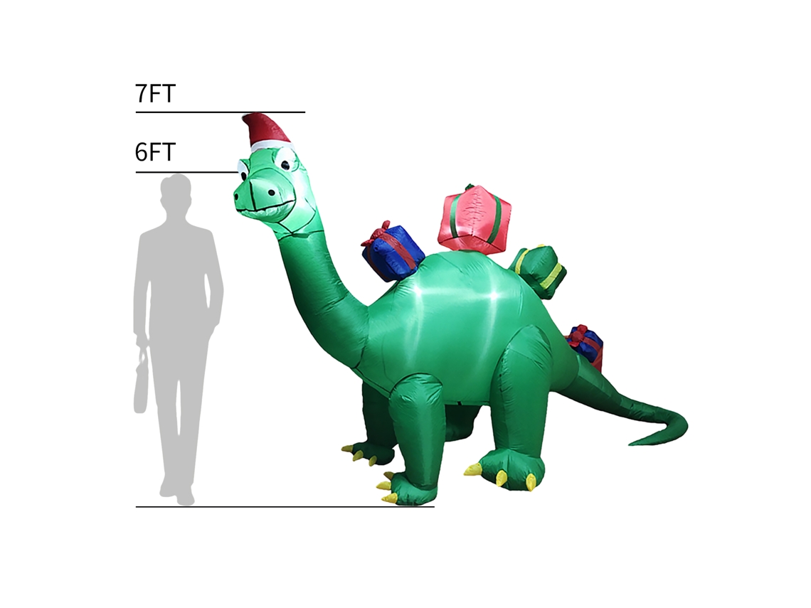 Artefacto Inflável Dino Verde 7ft com Luz Led para Jardim Natal