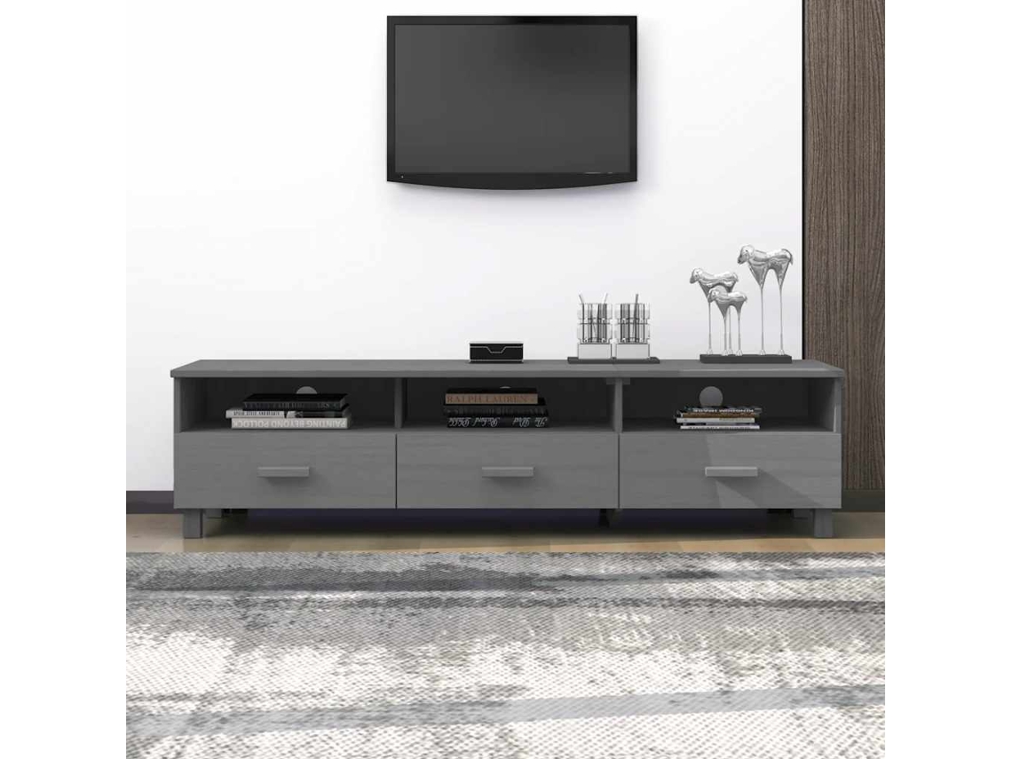 Vidaxl Móvel De Tv Hamar 158x40x40 Cm Pinho Maciço Cinza-escuro