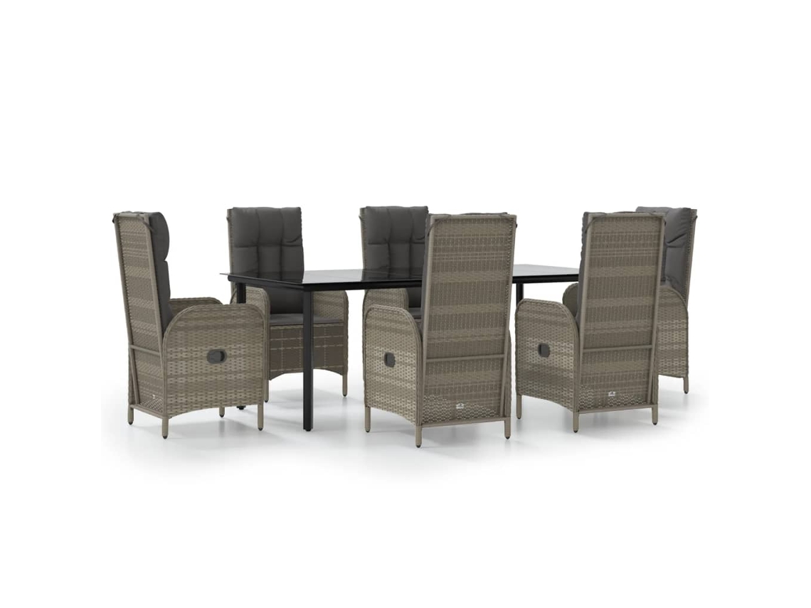 Maison Exclusive - 7 Pcs Conjunto Jantar Jardim C/ Almofadões Vime Pe Preto/cinza