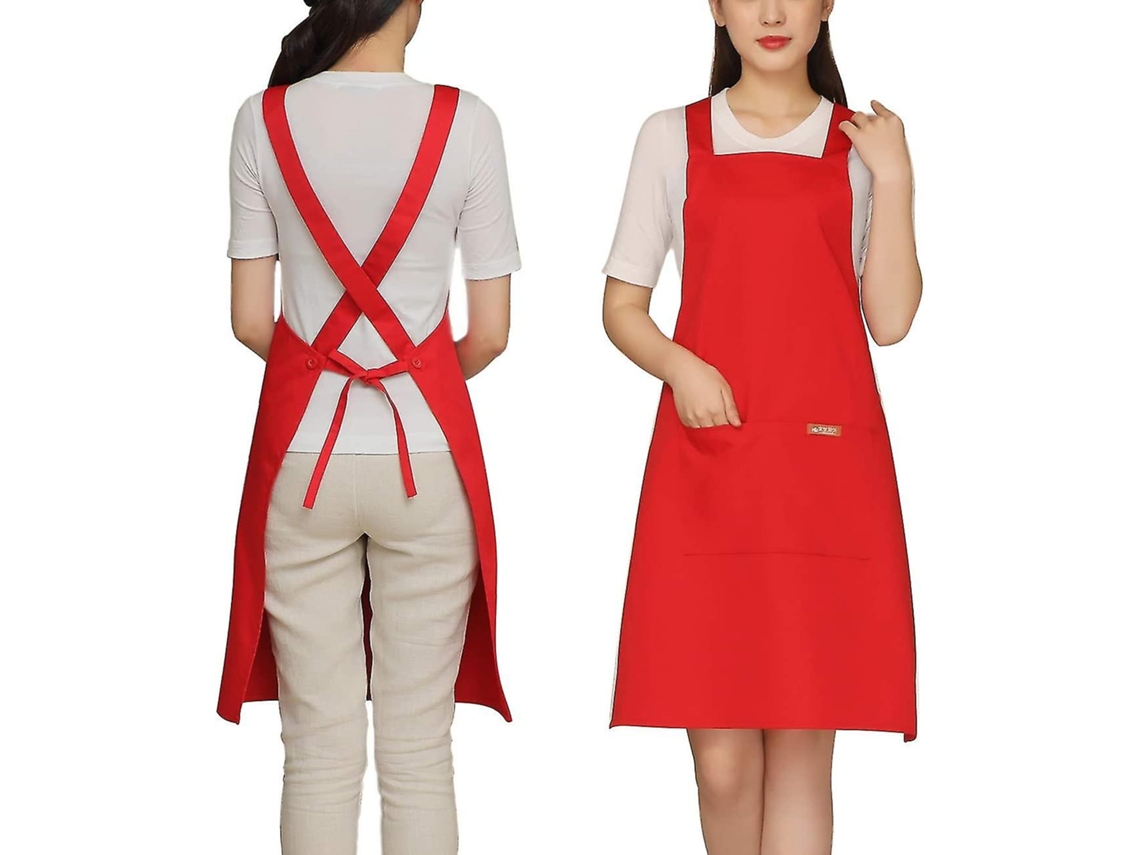 Delantal de Jardinería Cruzado Rojo com 2 Bolsos de Algodão para Crianças e Adultos Ideal para Churrasco, Pintura e Cozinha