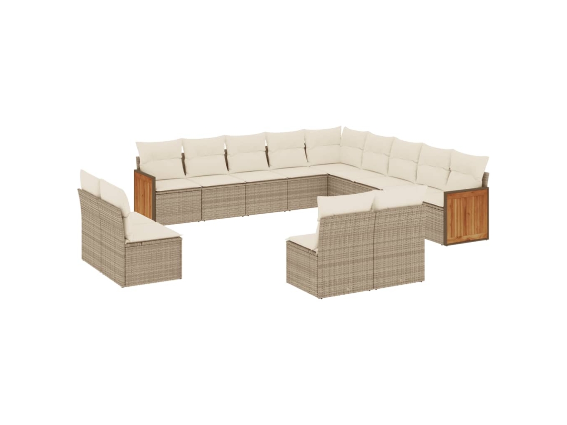 Conjunto de 13 sofás para jardim com almofadões Vime Pe Bege MAISON EXCLUSIVE
