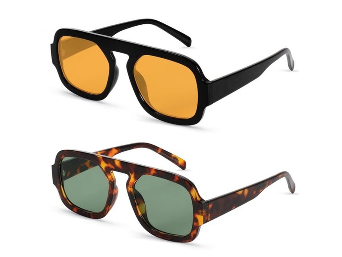 Escolha De Sol - Sunglasses Com Proteção Uv 100% - Sunglasses Vintage - Sunglasses Retro - Leve - 2 Unidades - Cânone De Plástico De Alta Qualidade