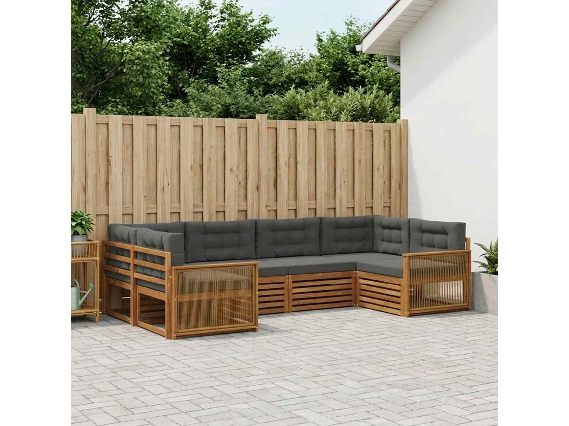 Vidaxl Conjunto De Sofás Para Exterior 6 Unid. Natural E Antracite