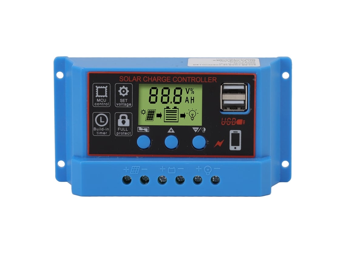 Controlador solar 12v 24v 10a com display lcd para painéis solares e luzes de advertência | S/MARCA