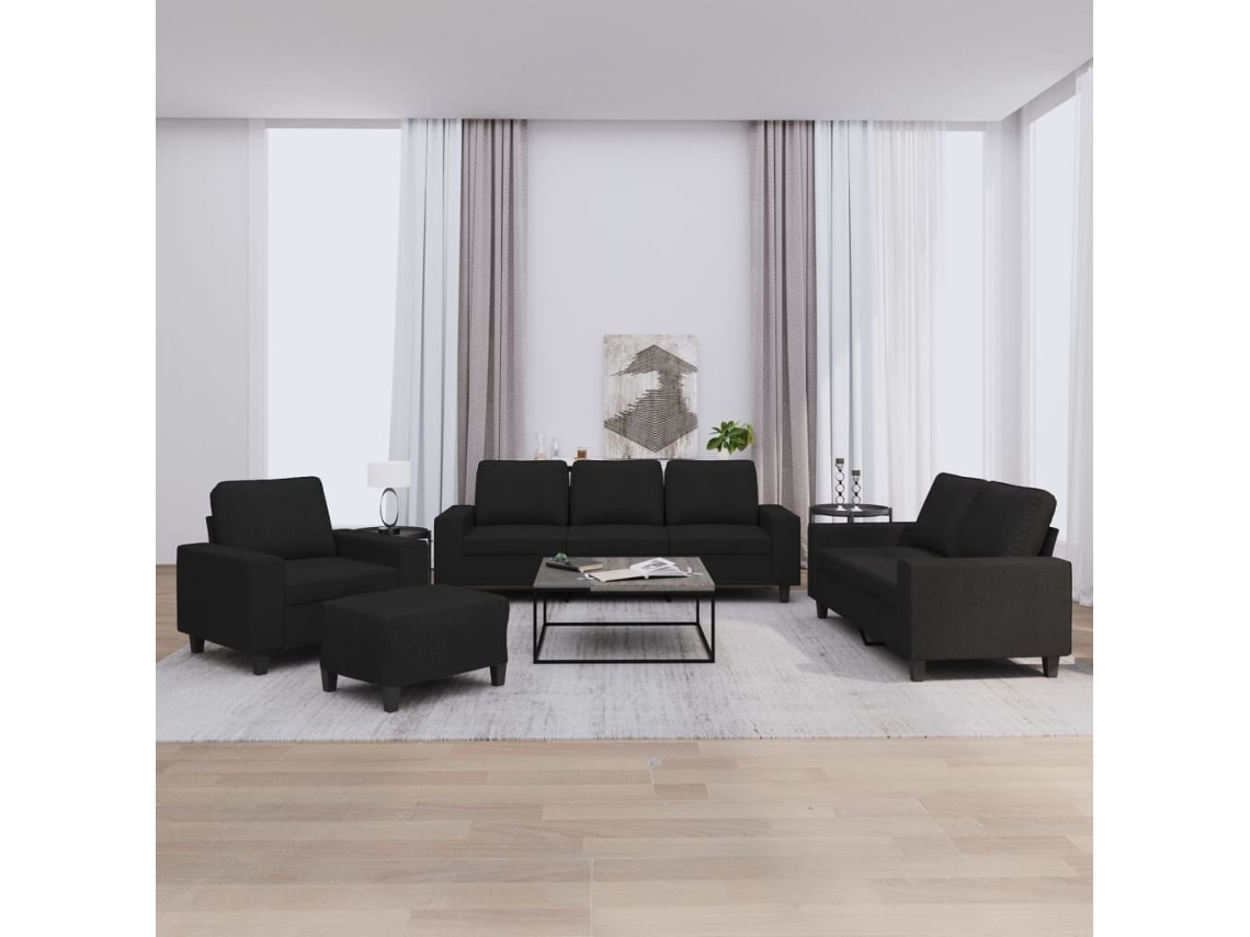 Vidaxl 4 Pcs Conjunto De Sofás Tecido Preto