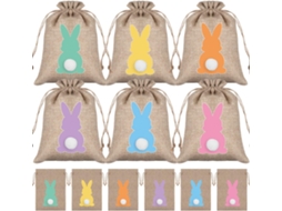 Sacolas De Juta Para Presentes De Páscoa (pacote Com 6) - Com Cordão E Um Coelhinho Da Páscoa Fofo Com Rabinho Macio - Sacolas Para Doces E Caça