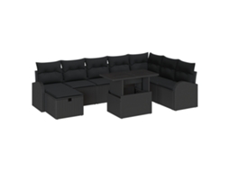 Conjunto 9 Conjunto De Sofá De Jardim Vidaxl Preto Vime Pe (289 X 179 X 85 Cm)
