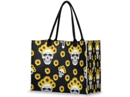 Bolsa de Ombro Grande Tropicallife com Alça Superior e Estampa de Caveira com Girassol Amarelo 42 X 17 X 33 Cm