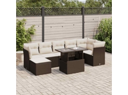 Vidaxl 8 Pcs Conjunto Sofás De Jardim C/ Almofadões Vime Pe Castanho