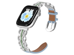 Bracelete para Apple Watch 42/41/40/38mm Híbrida: Aço Inoxidável com Diamantes e Couro Genuíno Prate + Azul Celeste XIAOMOYU
