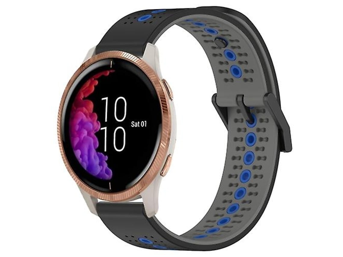 Pulseira De Relógio Lurelia Para Garmin Venu 20 Mm Tricolor Respirável Silicone Preto Cinza Azul