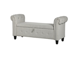 Banco de Pé Linho Cinza Claro 146,5x49x74,5 cm S/MARCA (com dobradiças, pés de madeira, braços)