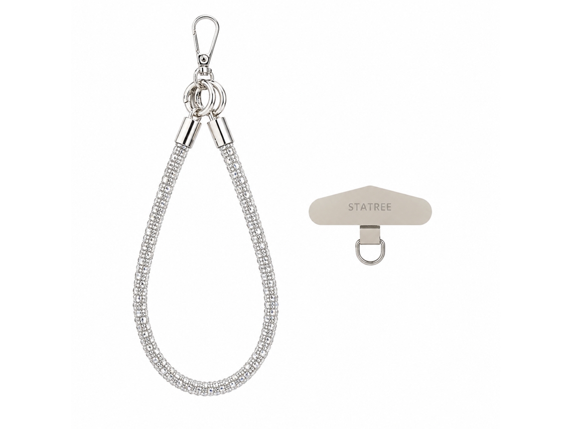 Cordão Para Telemóvell Com Cristais E Gancho Metálico Skyhe Szsjgs006 Prata
