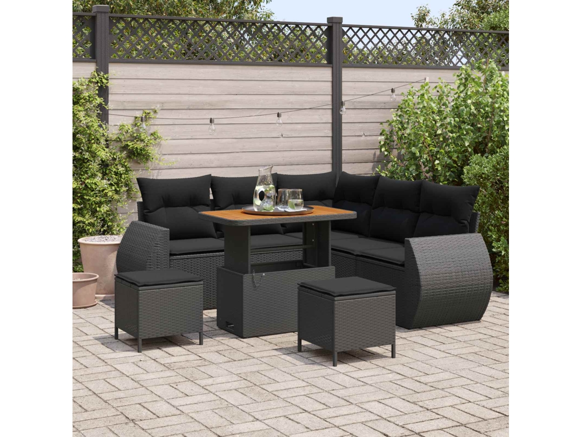 Vidaxl Conjunto De Sofá De Jardim 8 Unid. 7-número De Lugares Preto