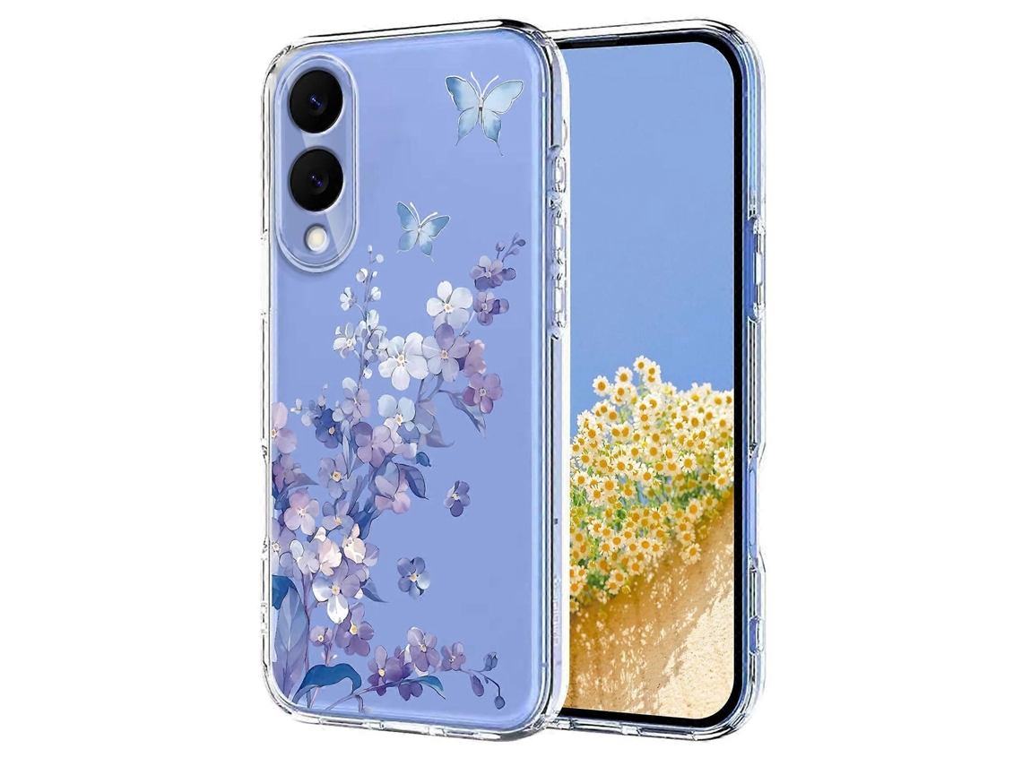 Capa Traseira De Tpu Com Estampa Floral E Borboletas Tkdaddy Para Samsung Galaxy S25 Edge, Violetas