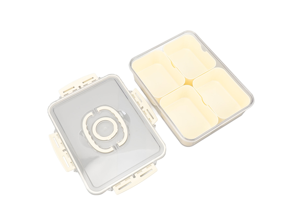 Nova Line prato Dividido com Tampa Vedação Airtight 4 Compartimentos para Frutas Lanches Molhos