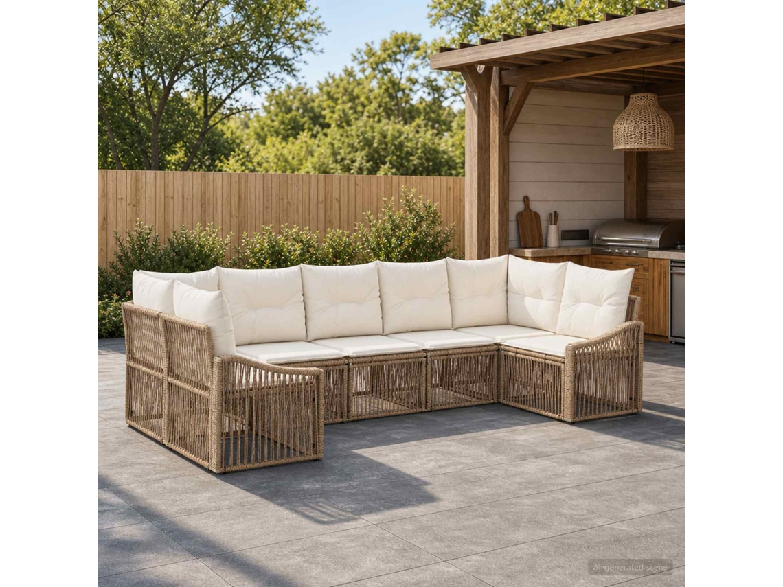 Vidaxl Conjunto De Sofá De Jardim 7 Unid. 7-número De Lugares Bege