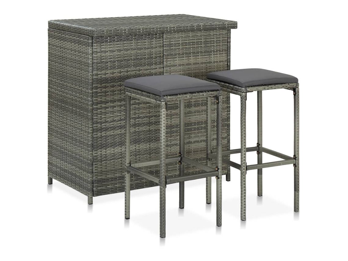 Vidaxl 3 Pcs Conjunto De Bar Vime Pe Cinzento