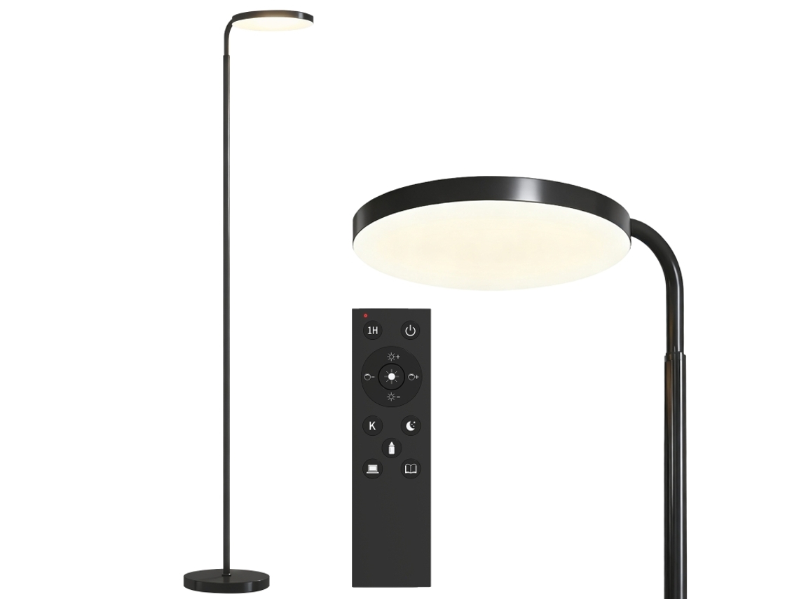 Candeeiro De Pé Led Com Comando Magnético, Ajustável E Giratório, Em Metal, Preto.