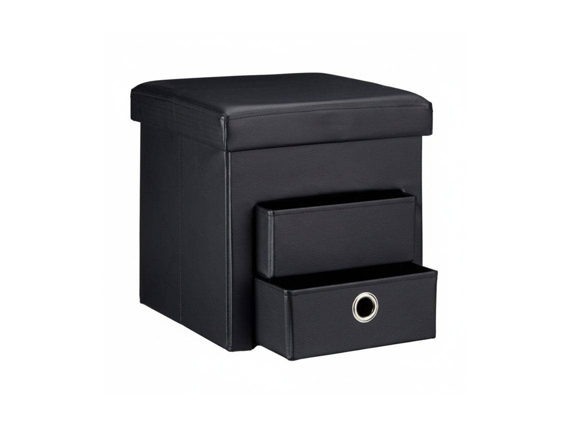 Banco Dobrável Relaxdays Com Arrumação E 2 Compartimentos Hbt: 38 X 38 X 38 Cm Cubo De Assento Em Pele Sintética, Preto