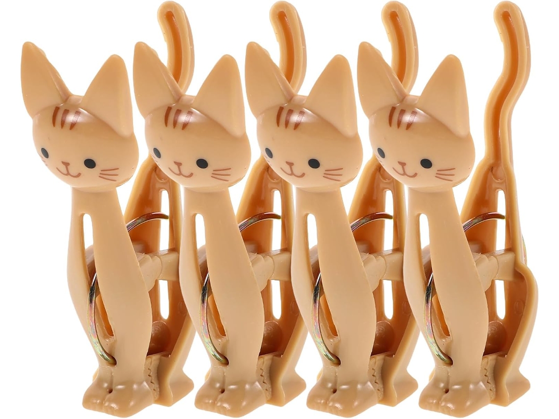 Conjunto de 4 alfinetes de plástico para sacolas plásticas com design genérico de gato, à prova de vento, ideal para encontros.