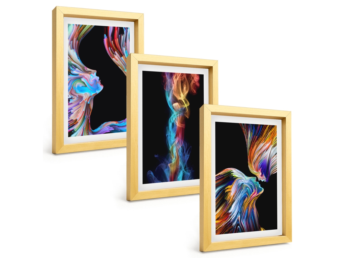Composição De Quadros Rostos Coloridos, Abstrações Espelharte (3 Peças 20x30 Cm)