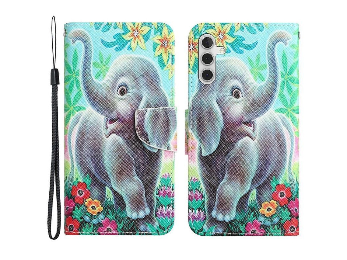 Funda Para Samsung Galaxy A35 5g De Cuero Pu Con Patrón De Elefante Estilo Cartera Soporte Multicolor Elefante Multicolor