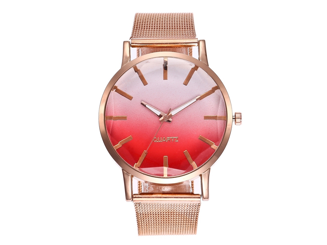Relógio de Pulso Feminino Zhoulianfa de Quartzo com Corrente de Malha e Dial Redondo (vermelho)