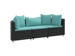 Conjunto de 3 Sofás de Jardim com Almofadões Vime Pe Preto MAISON EXCLUSIVE (3 pcs)