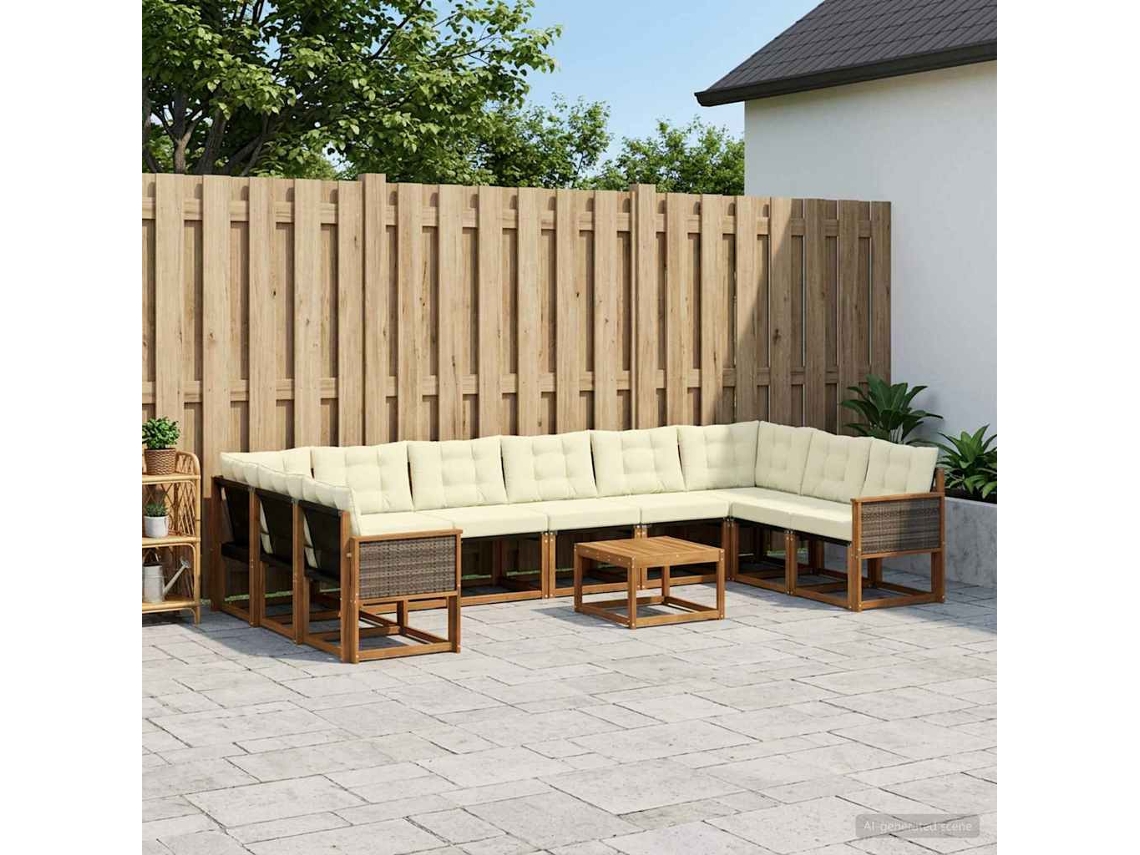 Vidaxl Conjunto De Sofás Para Exterior 11 Pcs Natural E Creme