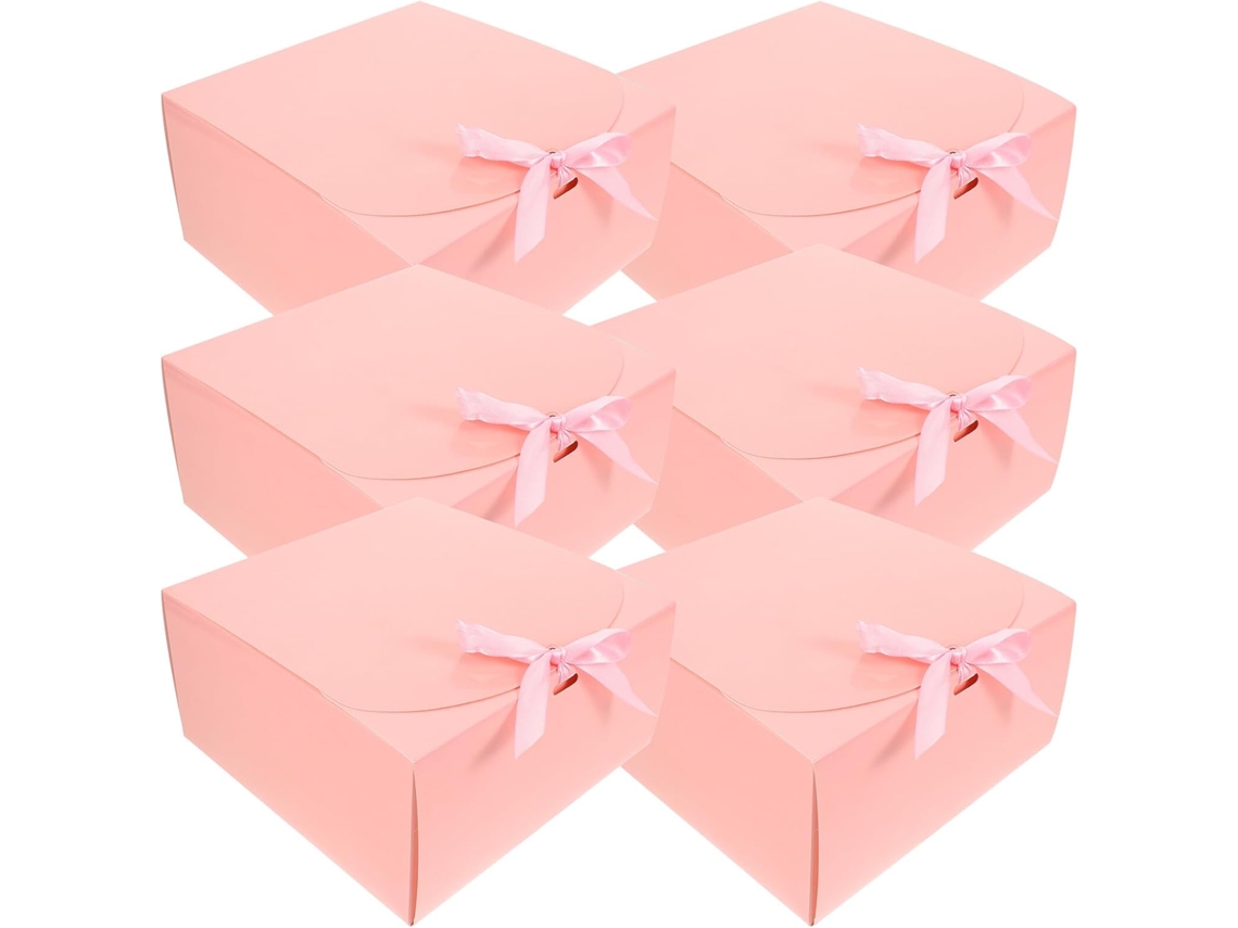 Conjunto De 6 Caixas Papel Rosa Pequenas Para Bolos, Pré Dobradas E Fáceis De Montar, Ideais Para Confeitaria E Varejo