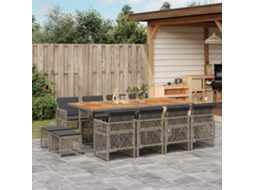 Vidaxl 13 Pcs Conjunto Jantar P/ Jardim C/ Almofadões Vime Pe Cinzento