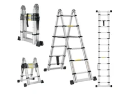 Escada Telescópica Dobrável 2 Em 1 3,8 M (1,9 + 1,9), Alumínio, Capacidade De Carga 150 Kg, Prata