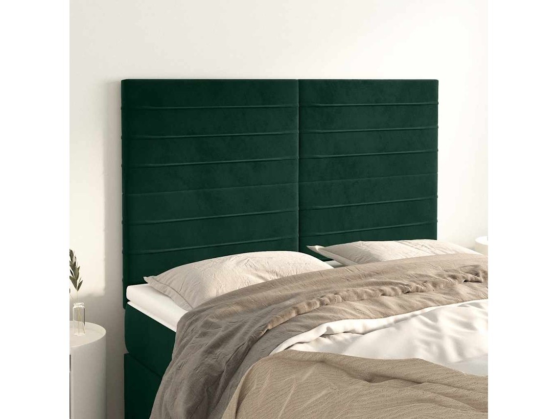 Vidaxl Cabeceira Verde Escuro 144x5x118/128 Cm Veludo