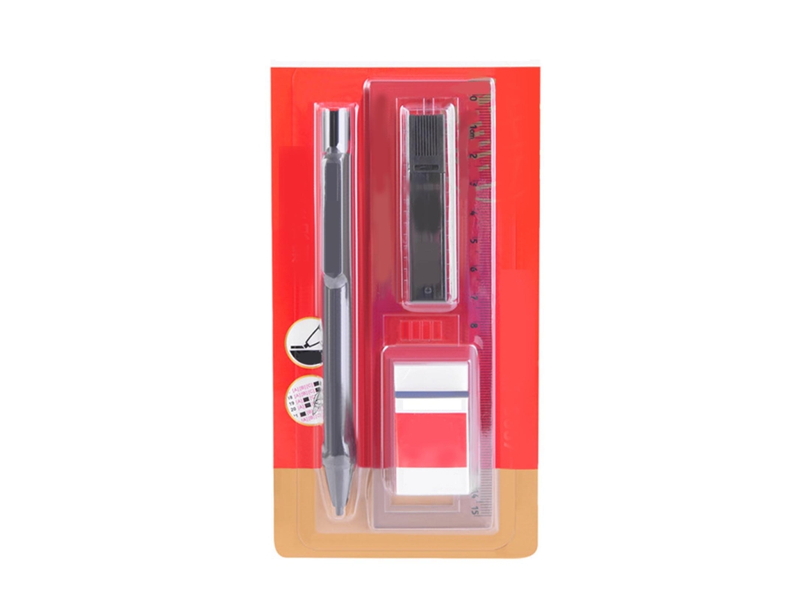 Conjunto De Lápices Mecánicos 2b Com Grip Confortável, Borrador, Régua E Recargas Para Exames