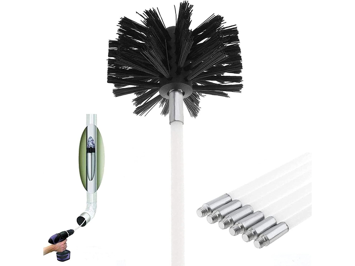 Kit De Limpeza De Chaminé Com 6 Hastes Flexíveis (61cm) E Cabeça De Escova De 100mm