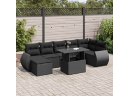 Vidaxl 8 Pcs Conjunto Sofás De Jardim Com Almofadões Vime Pe Preto