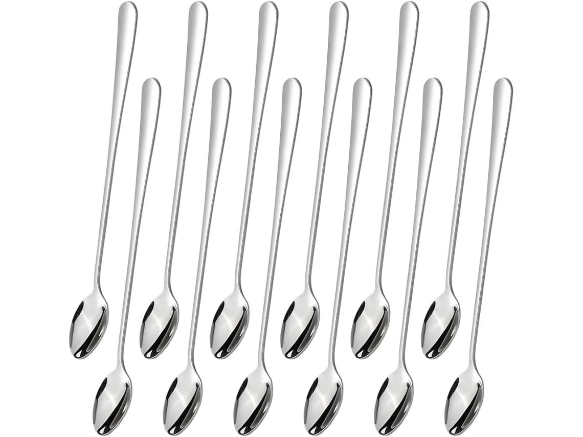 Colher Longa De Aço Inoxidável, 7, 8 Polegadas, Mexer Chá, Café E Coquetéis, Pacote Com 12 Unidades
