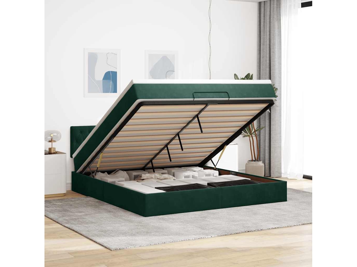 Vidaxl Estrutura De Cama Otomana Com Colchão 180x200 Cm Verde Escuro