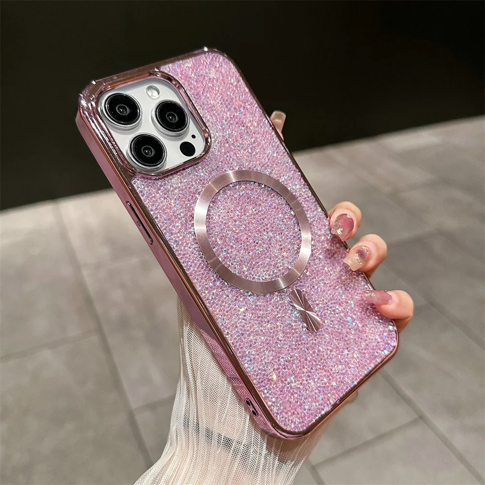 (rosa, Iphone 13) Capa Magnética De Luxo Com Brilho De Diamante, Compatível Com Carregamento Sem Fio Magsafe