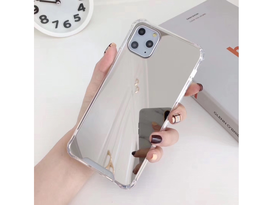 Capa Prateada Para Iphone 17 Pro Max Com Cantos Em Acrílico Estilo Espelhado Hd