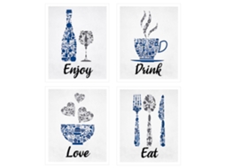 Omni arte de Parede Inspirador Vintage para Cozinha Restaurante Café Bar Azul Marino Cinza Cobalto Branco como Se Muestra