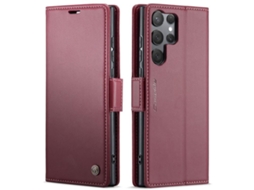 Capa Para Samsung Galaxy S25 Ultra 5g De Couro Com Textura De Lichia E Fecho Borboleta Proteção E Rfid Antirroubo Vermelha