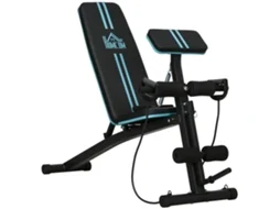Banco de musculação duplo e inclinado, ajustável com extensor de pernas, na cor preta, 54 x 160 x 106 cm, preto e azul.