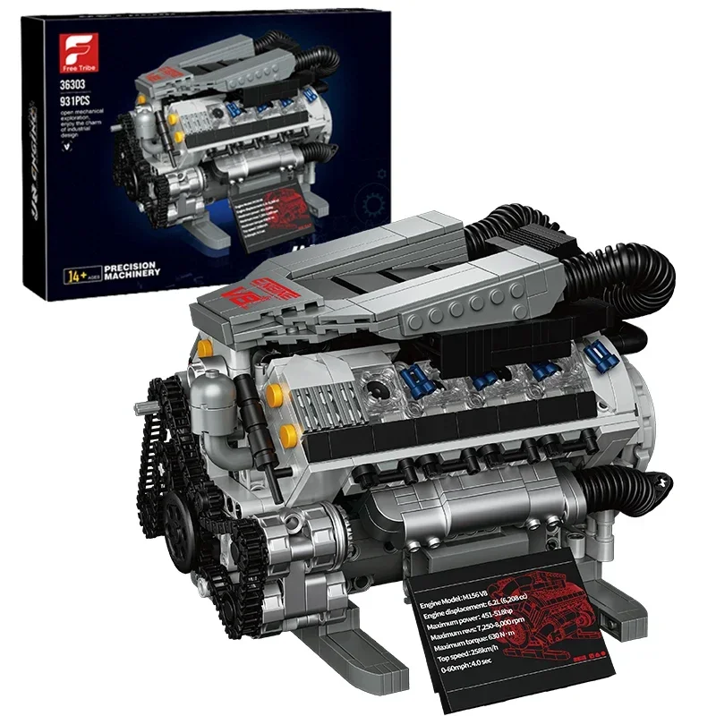 (931 Peças) Modelo De Bloco De Construção Para Simulação De Motor Elétrico V8, Montagem Moc De Acionamento Elétrico